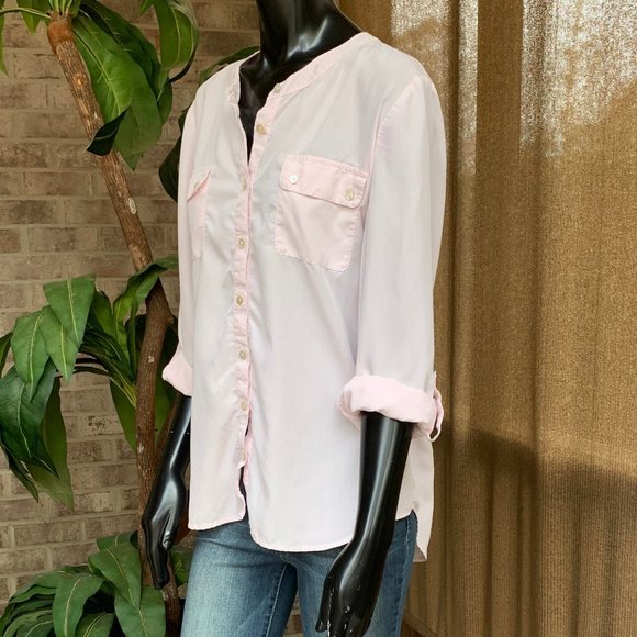 Chicos Collarless Roll Up long Sleeve Top - Picture 4 of 12